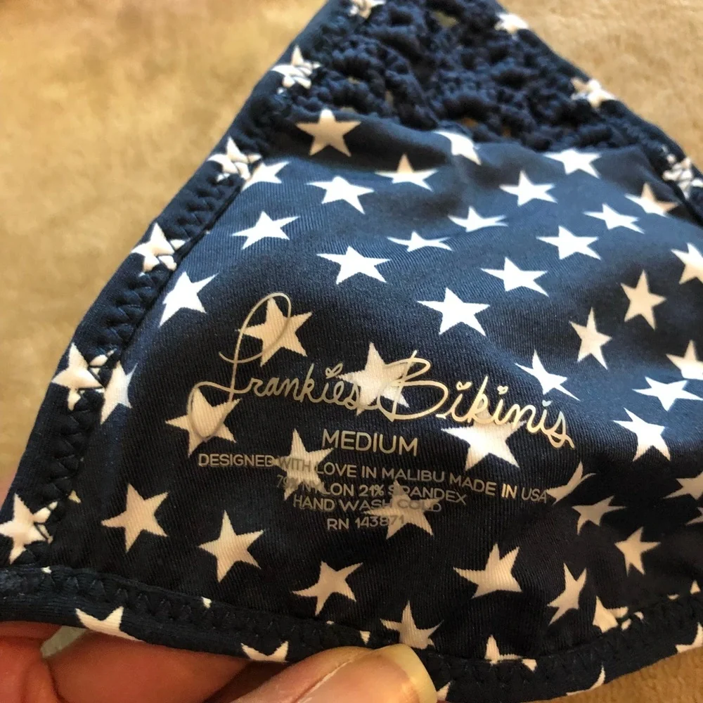 Frankie's Bikinis Navy Blue Star Print Crochet Side Bikini